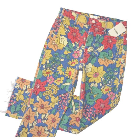 NWT Mother Hustler Patch Pocket Ankle Fray in Fresh Blooms Floral Crop Jeans 29 - Picture 4 of 16